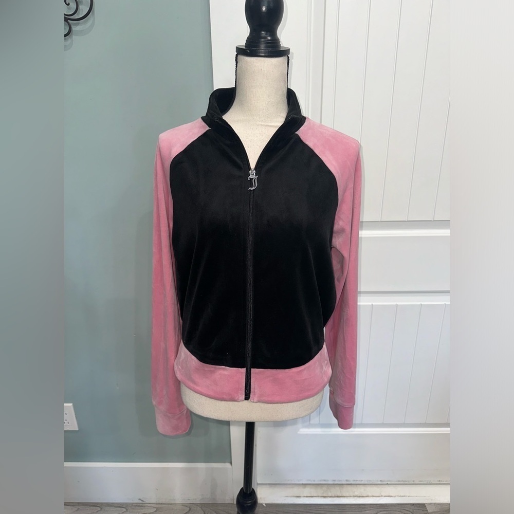 Juicy Couture Y2K Pink/Black Logo Embellished Velour Track jacket size medium - Picture 3 of 7